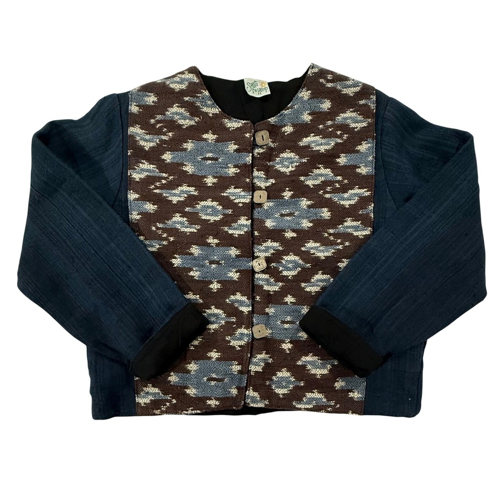 Santa Fe Hemp Jacket Aztec Print Boho Hippie Button Up Womens Size Medium 304